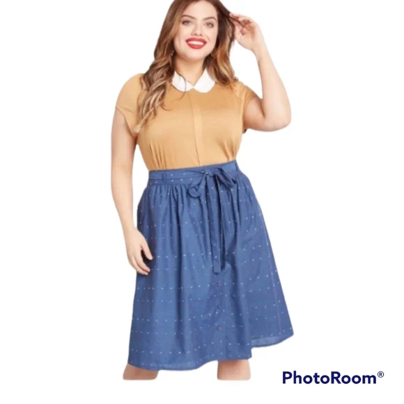 NWT ModCloth Chamboray Color Spec Midi Skirt - Picture 1 of 7